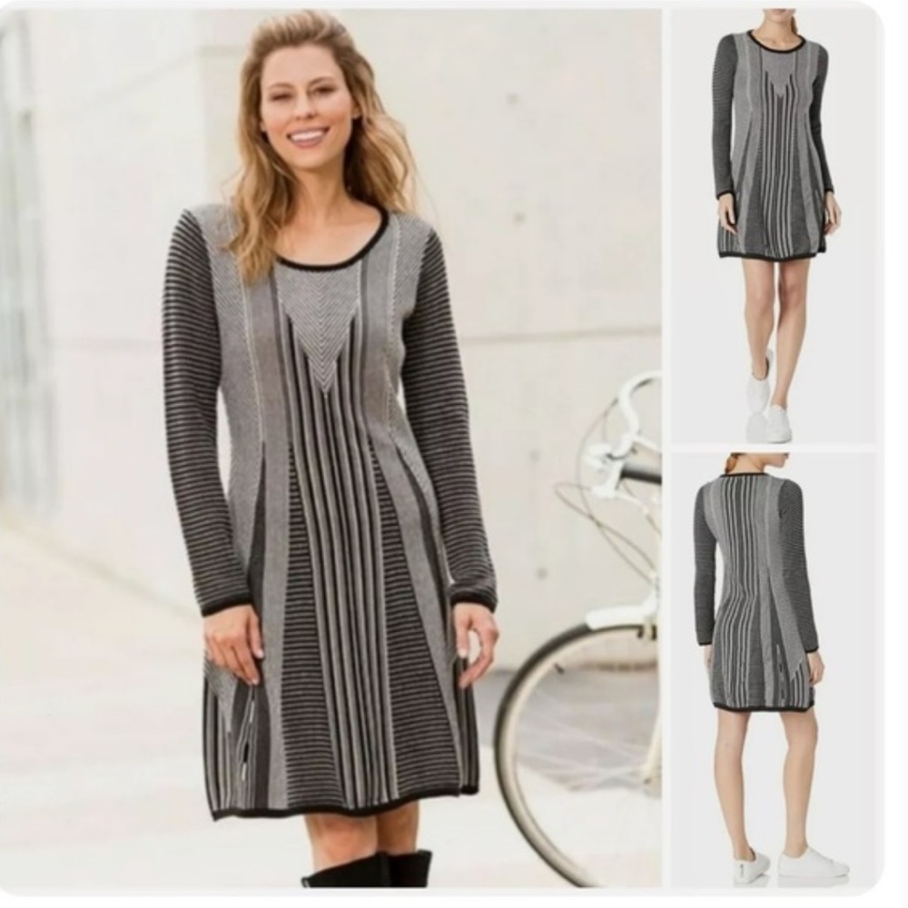 Prana Whitley A line black & grey sweater dress Dress size S